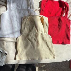 New OQQ Ribbed Tank Tops in White, Red, and Cream